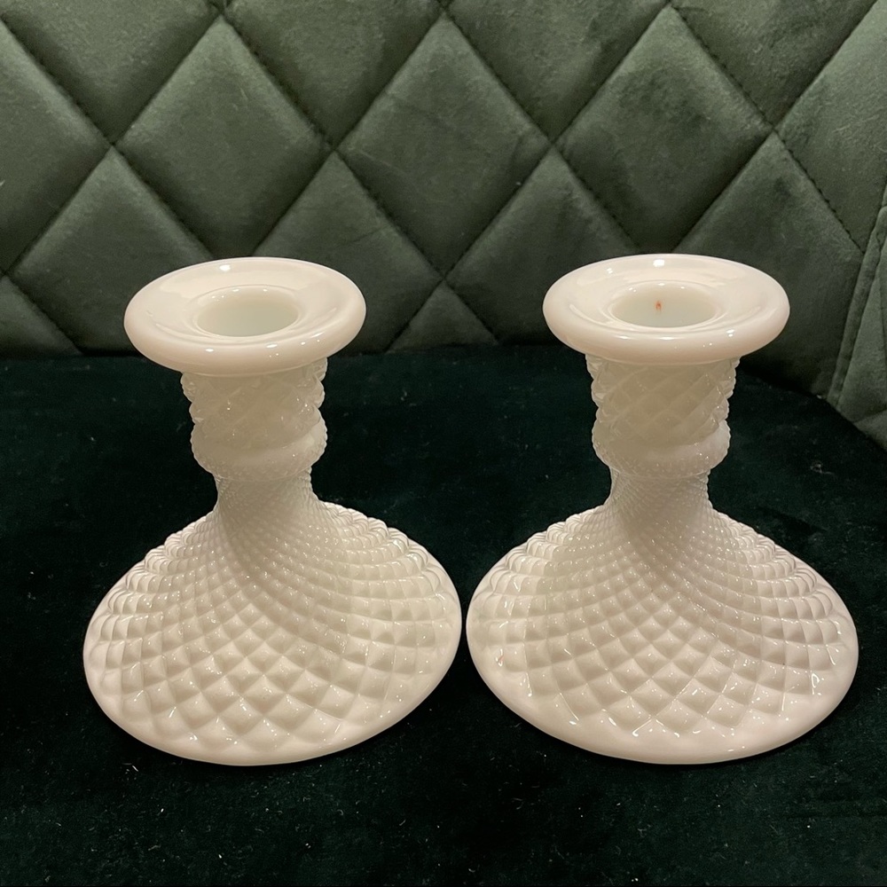COPY - Fenton Hobnail Milk Glass Candlestick Holder